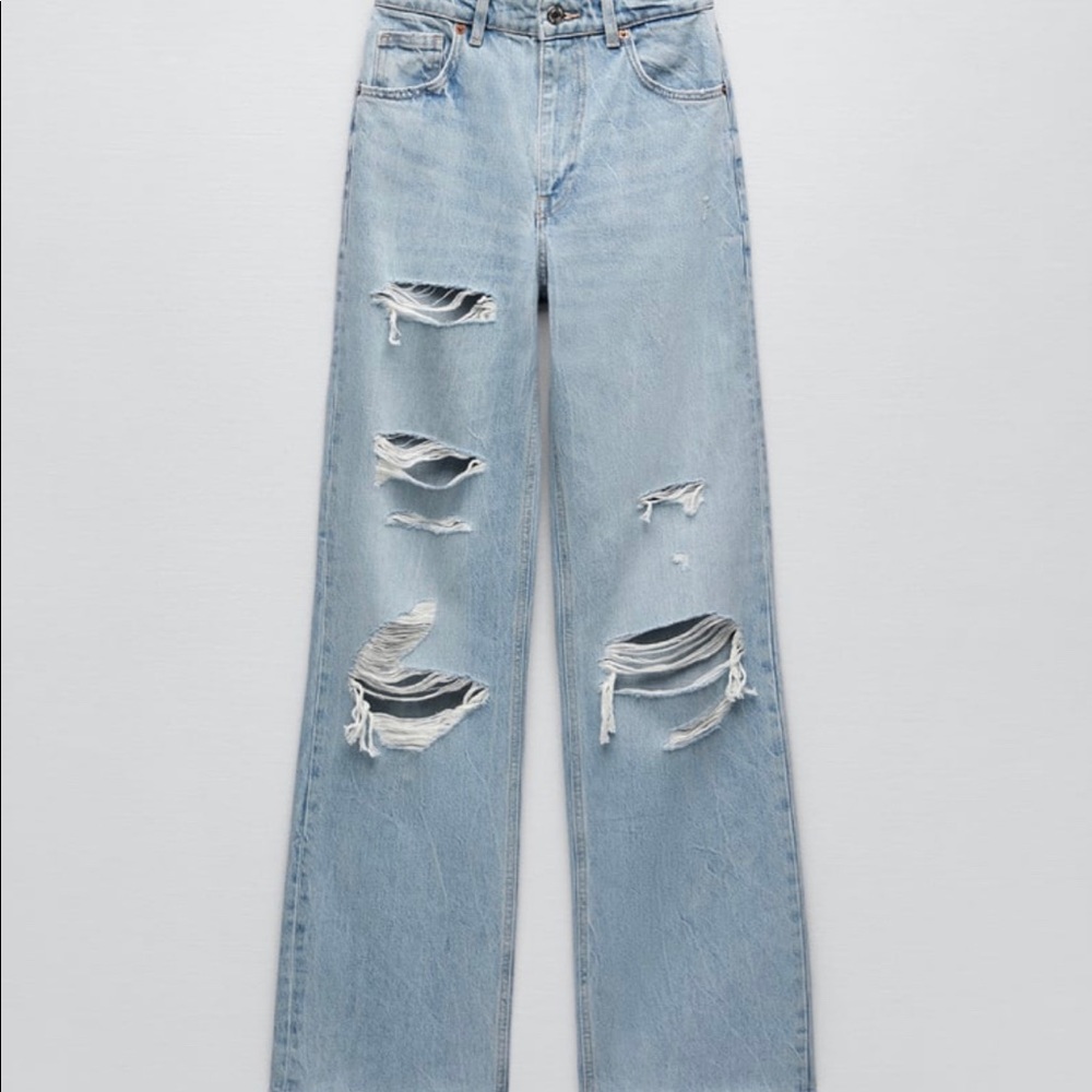 ZARA Ripped Wide Leg Jeans - Picture 6 of 16